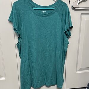 torrid Teal Short Sleeve Ruffle Sleeve Tee